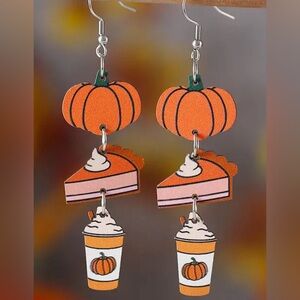 Thanksgiving Halloween Fall Pumpkin Pie Spice Funky Fun Dangle Drop Earrings